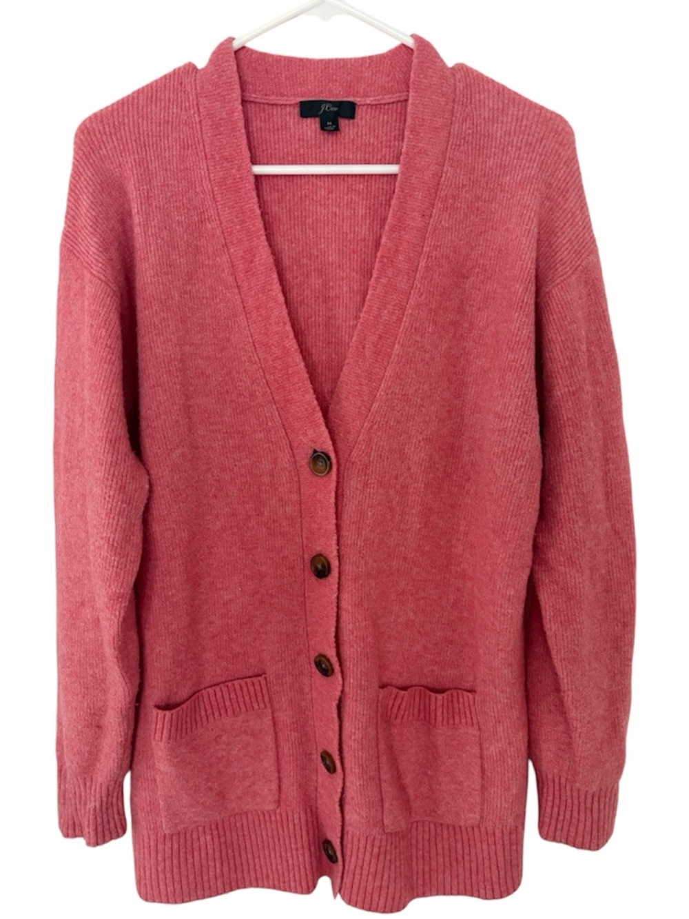 J Crew coral v-neck long cardigan w pockets M